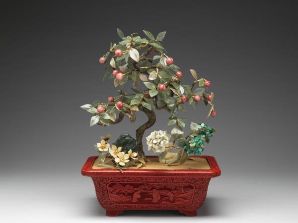 剔紅山水人物玉石盆景