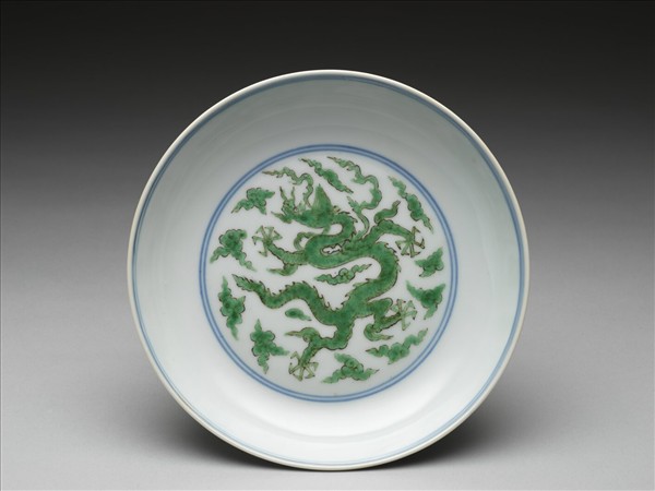 官窯 青花綠彩龍文盤