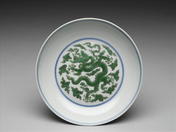 官窯 青花綠彩龍文盤