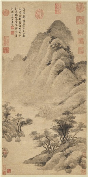 宋米友仁溪山烟雨　軸