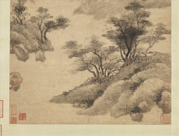 宋米友仁溪山烟雨　軸