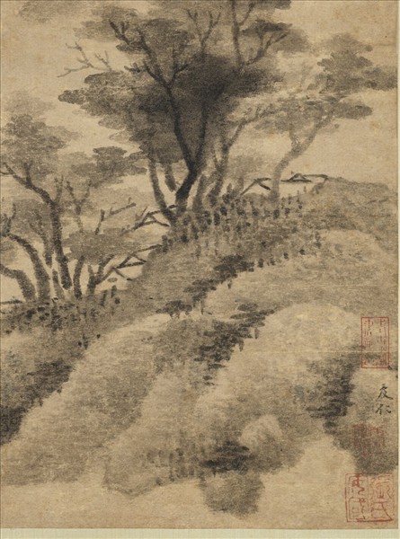 宋米友仁溪山烟雨　軸