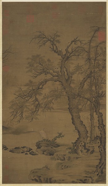 宋人秋渚文禽　軸