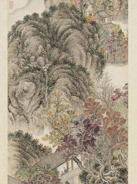 清董邦達楓谿觀瀑高宗御題　軸