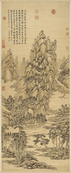 清王炳畫天平山景　軸