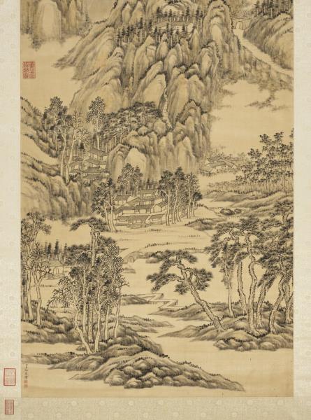 清王炳畫天平山景　軸