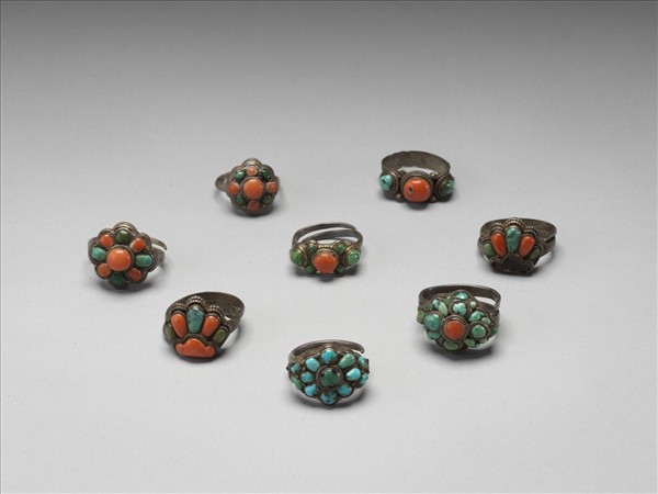 銀嵌珊瑚松石戒指