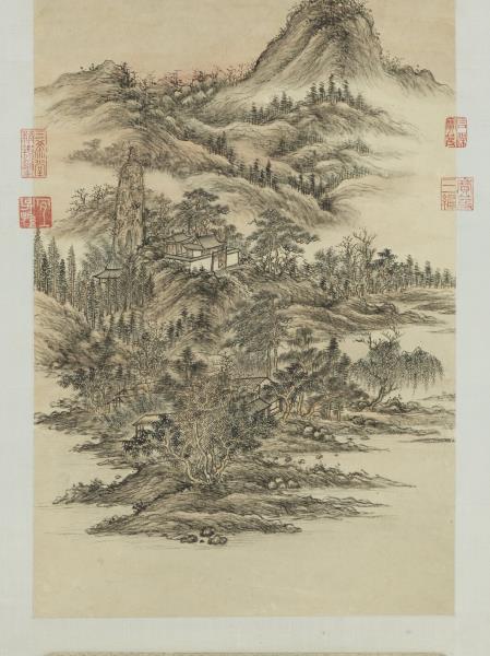 清董邦達雷峰夕照御題　軸