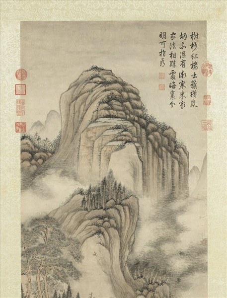 清高宗御題山寺朝嵐圖　軸