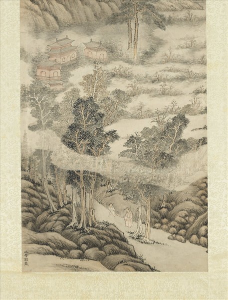 清高宗御題山寺朝嵐圖　軸