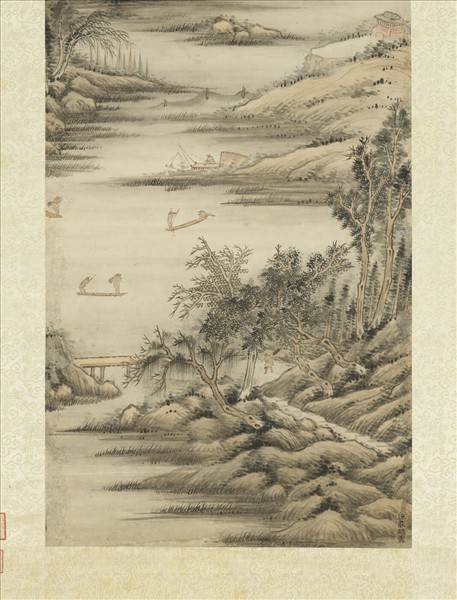 清高宗御題漁莊雨霽　軸