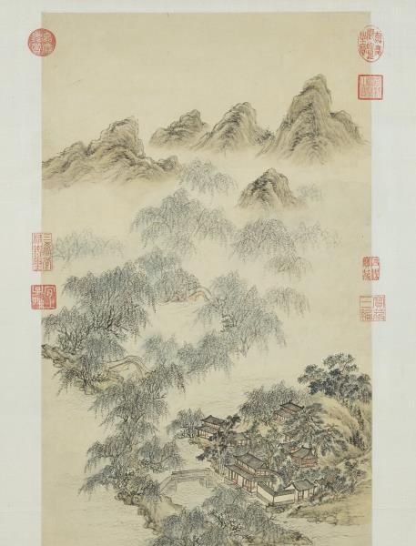 清董邦達花港觀魚御題　軸