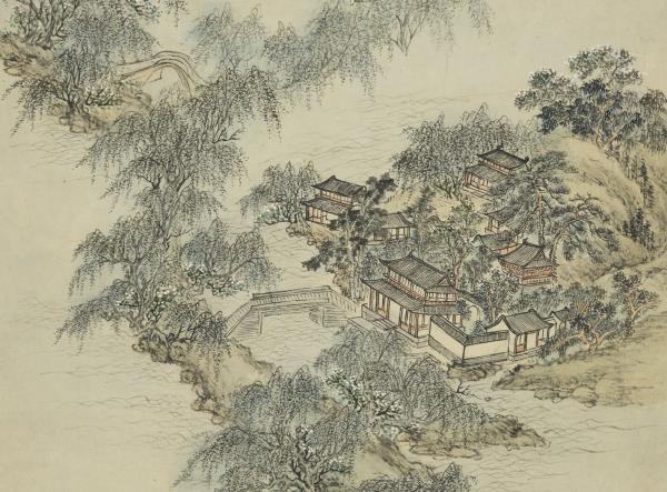 清董邦達花港觀魚御題　軸