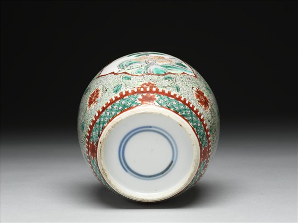 五彩山水花卉紋蓋罐