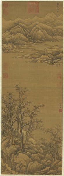 明張羽畫寒巖積雪　軸