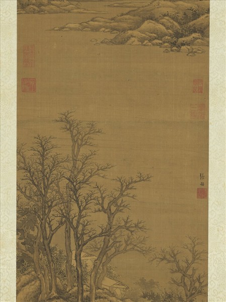 明張羽畫寒巖積雪　軸