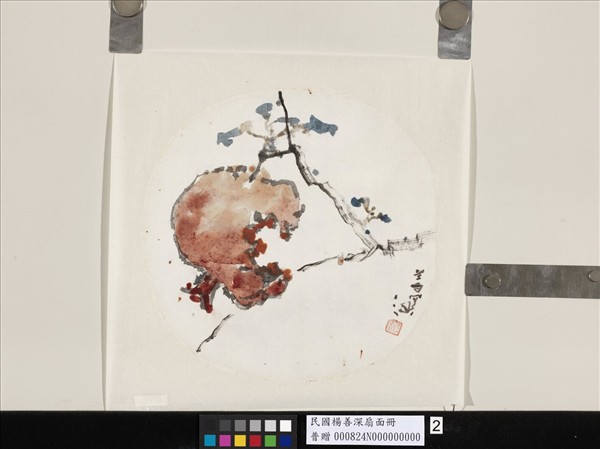 民國楊善深畫花卉魚人物扇面　石榴