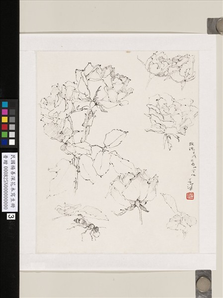 民國楊善深畫花卉草蟲山水　玫瑰