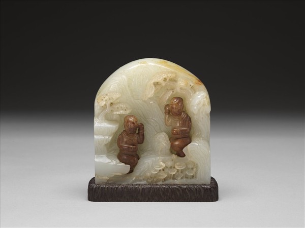 玉童子一對（玉山子乾隆後製）