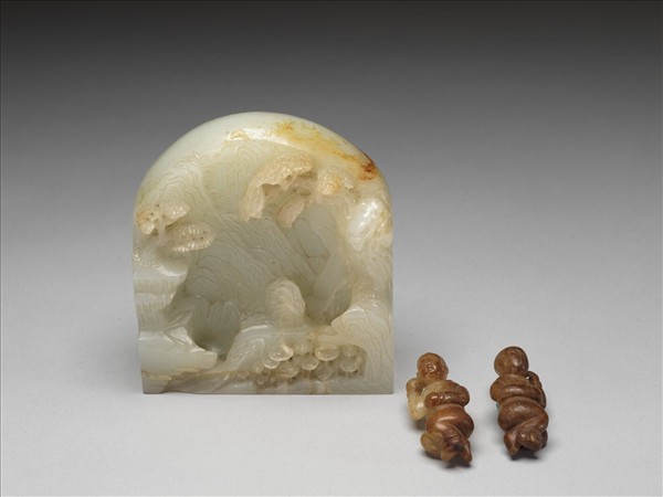 玉童子一對（玉山子乾隆後製）