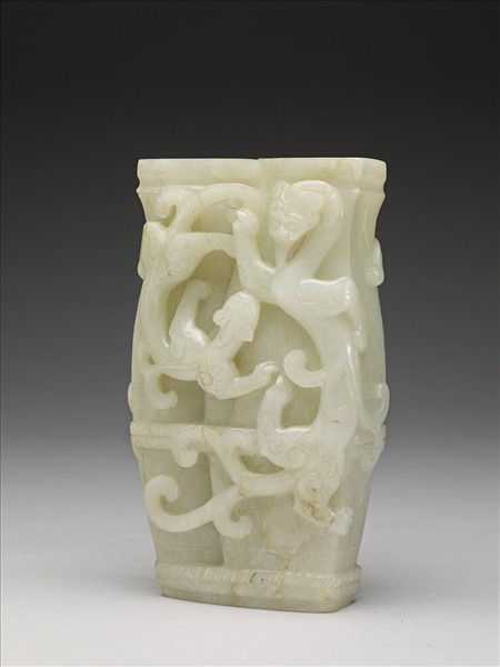 玉雕獸雙聯花插