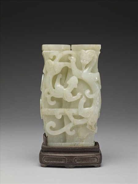 玉雕獸雙聯花插