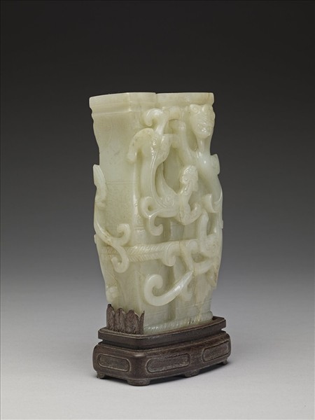 玉雕獸雙聯花插