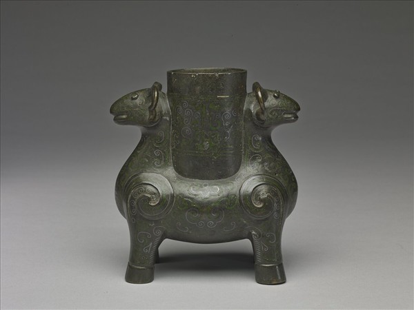 銅錯金銀雙羊尊