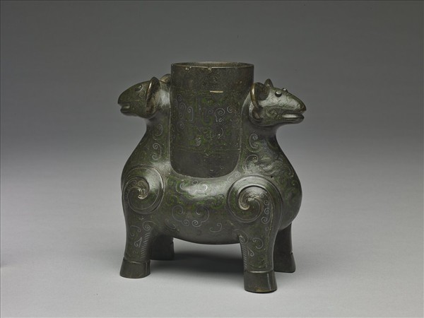 銅錯金銀雙羊尊