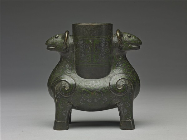 銅錯金銀雙羊尊