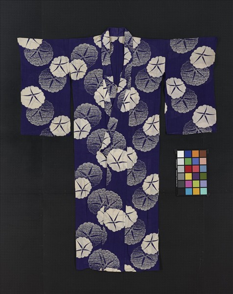 日本 靛藍地花卉紋和服