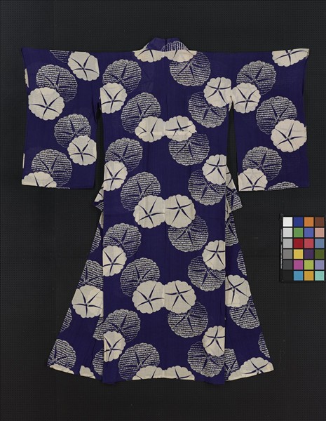 日本 靛藍地花卉紋和服