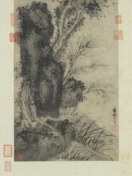 明周臣畫竹柏　軸