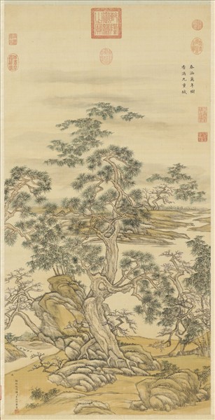 清王原祁倣李唐春樹萬年圖　軸