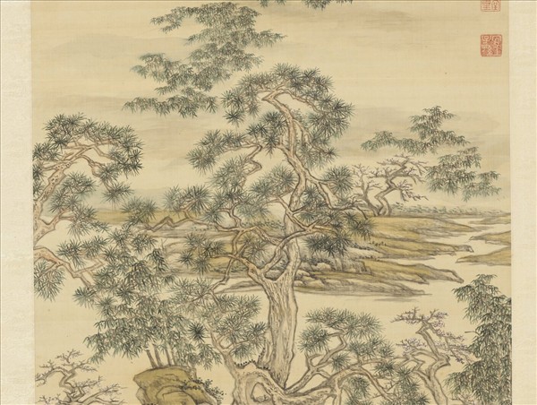 清王原祁倣李唐春樹萬年圖　軸