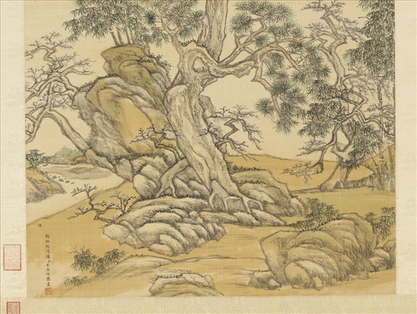 清王原祁倣李唐春樹萬年圖　軸