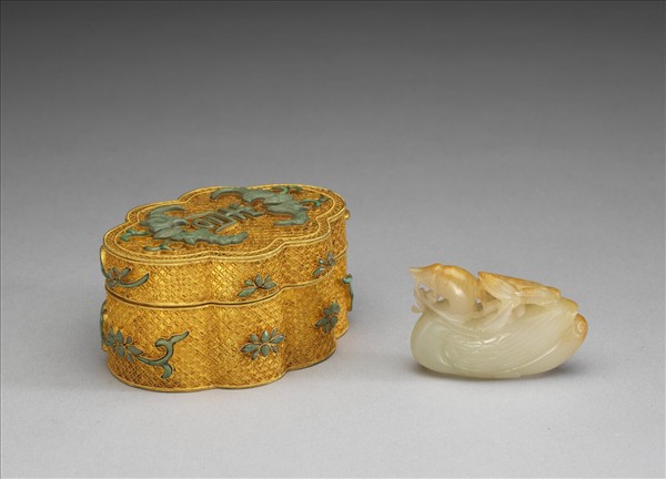 鍍金嵌松石福壽如意式盒