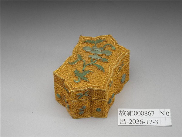 鍍金嵌松石花六角盒