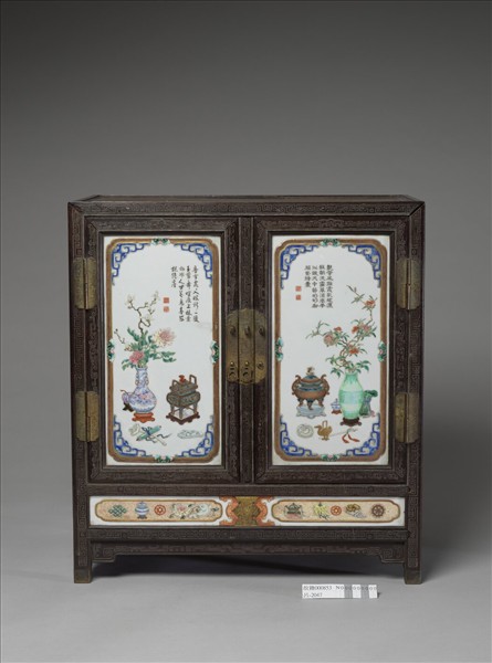 紫檀嵌彩瓷博古圖櫃