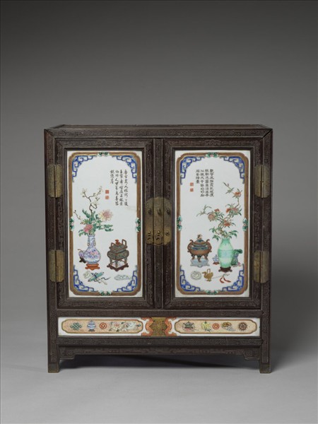 紫檀嵌彩瓷博古圖櫃