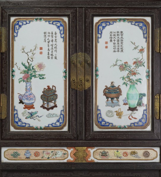 紫檀嵌彩瓷博古圖櫃