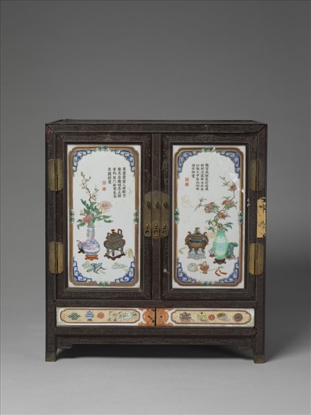 紫檀嵌彩瓷博古圖櫃(下櫃)