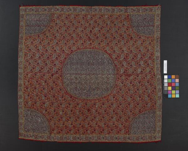 喀什米爾 紅地佩斯利紋毛織刺繡披肩