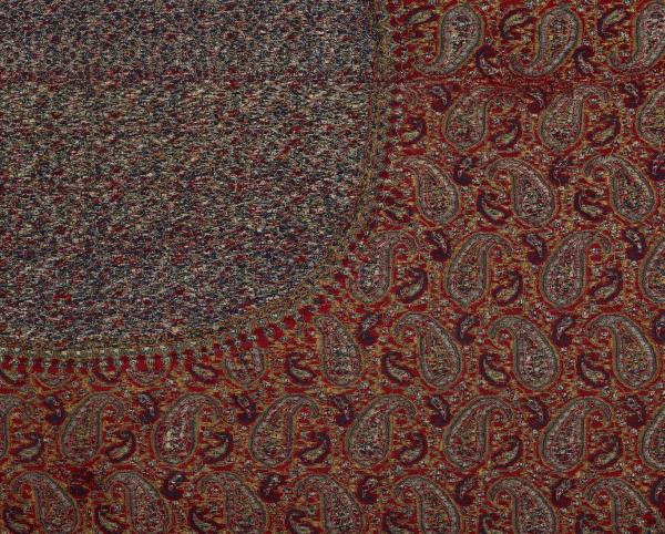 喀什米爾 紅地佩斯利紋毛織刺繡披肩