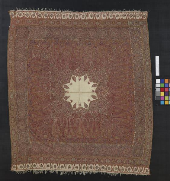 印度 喀什米爾刺繡毛織方形披肩