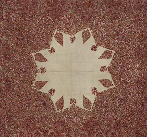 印度 喀什米爾刺繡毛織方形披肩