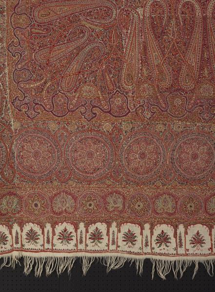 印度 喀什米爾刺繡毛織方形披肩