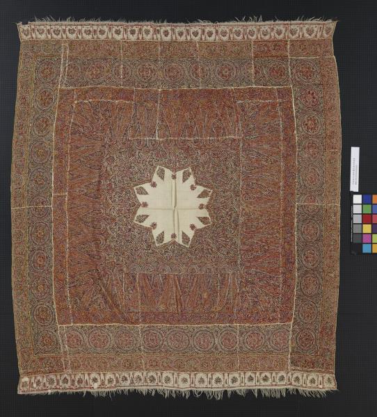 印度 喀什米爾刺繡毛織方形披肩