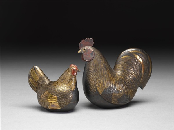 象牙仙工船 附蒔繪公雞盒