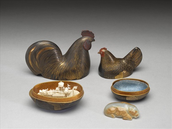 象牙仙工船 附蒔繪公雞盒